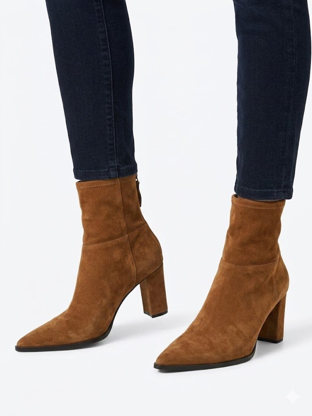 Zara Suede Pointed Toe Block Heel Boots Size 41